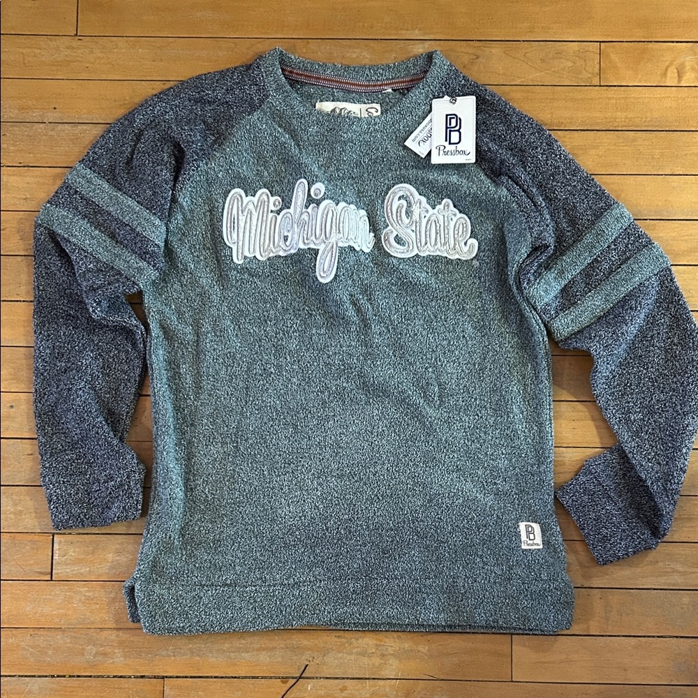 NWT Pressbox Michigan State Blue and Gray Crewneck Sweater